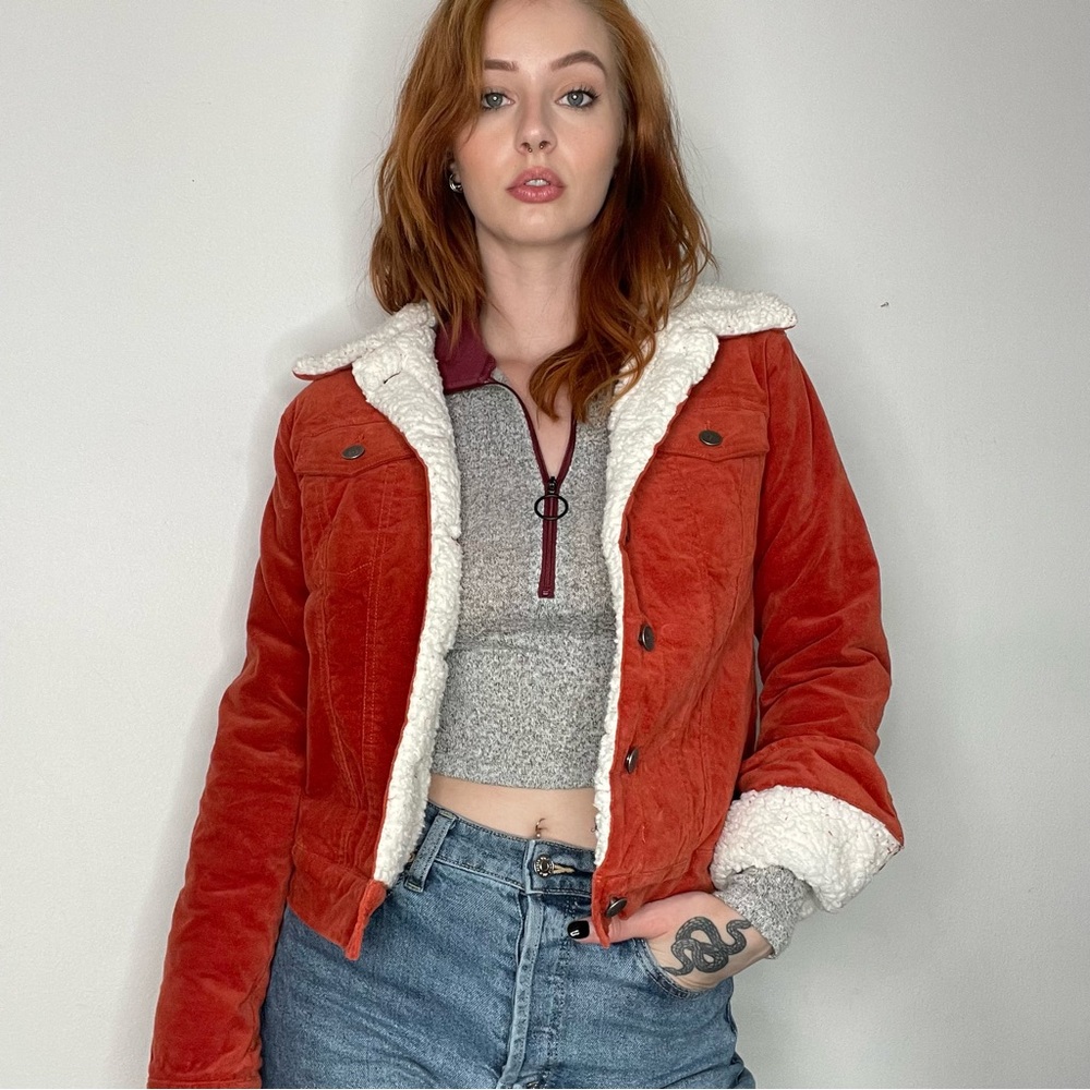 Forever 21 Orange Fuzzy Lined Button Up Winter Jacket, Women's Size Small - Picture 10 of 14